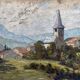 Tableau HSP "Village view with bell tower" signed + frame