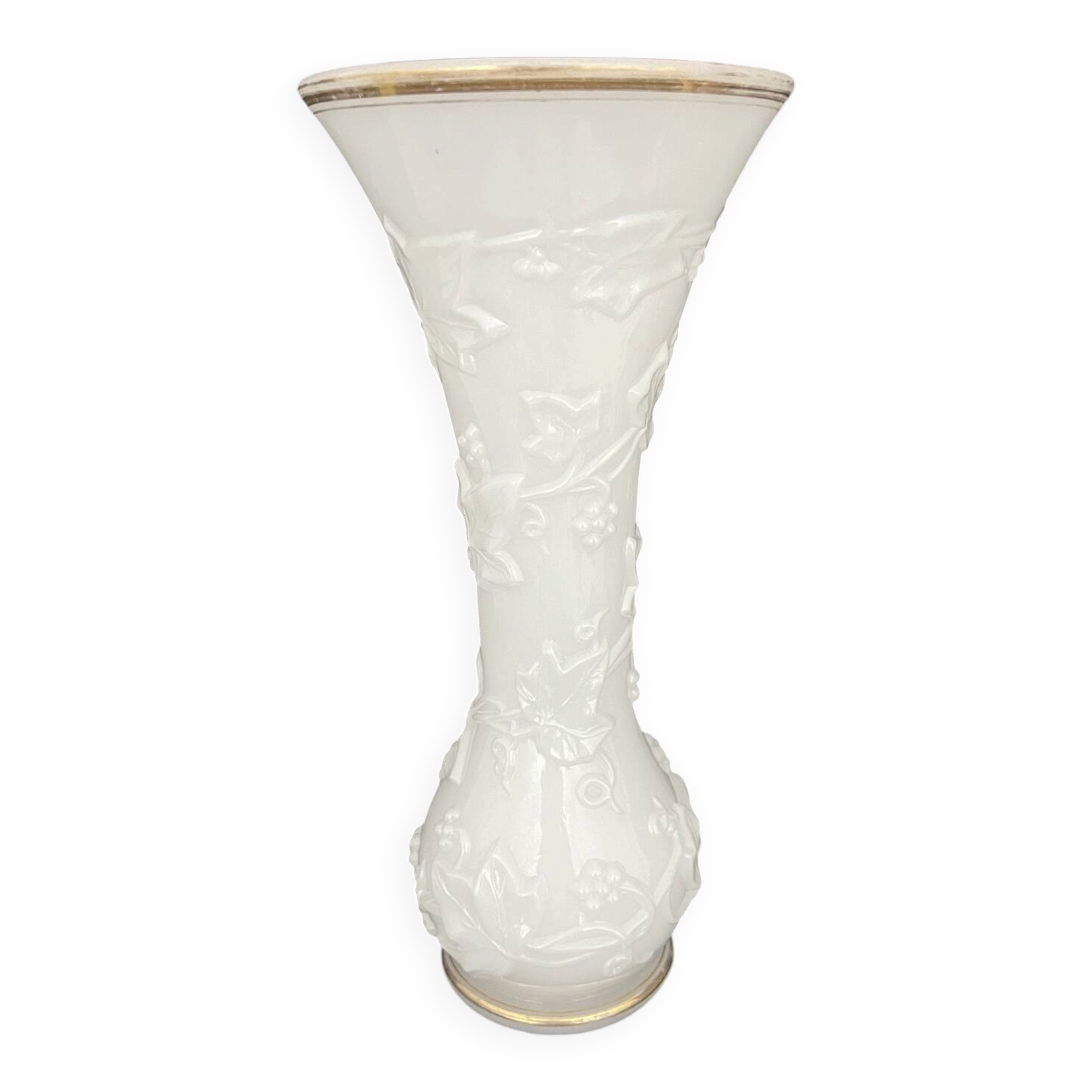 Vase "with Ivy Garland" in white opaline glass, attributed to Bacca.