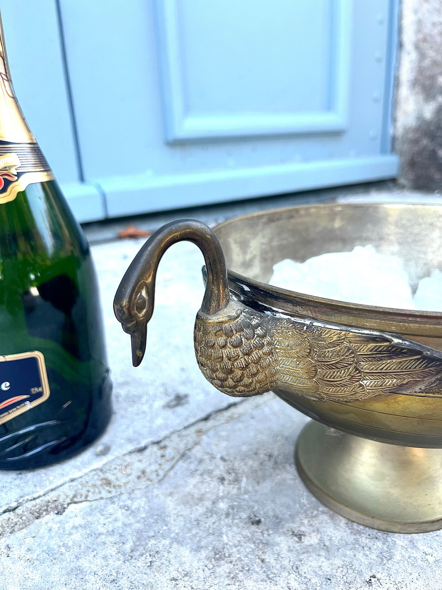 Swan Ice Bucket Brass French Vintage Footed Barware