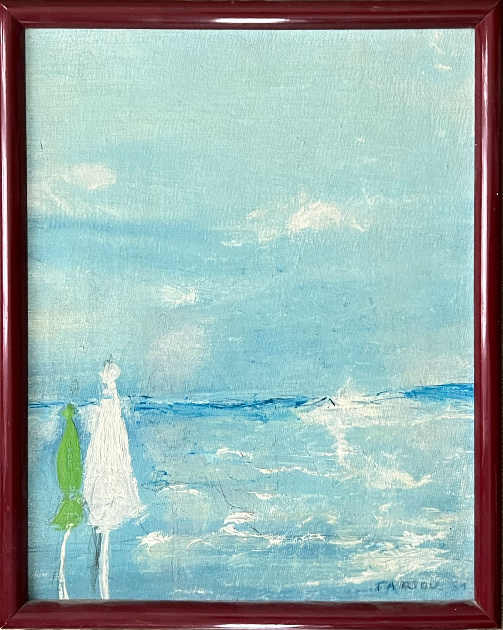 Oil umbrellas on cardboard and framed