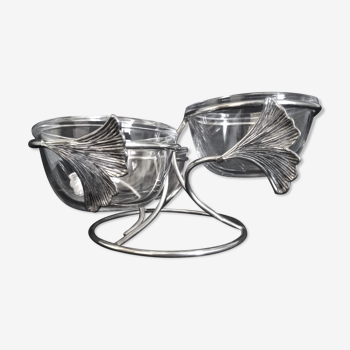 Silver metal aperitif servant with 3 art nouveau style branches