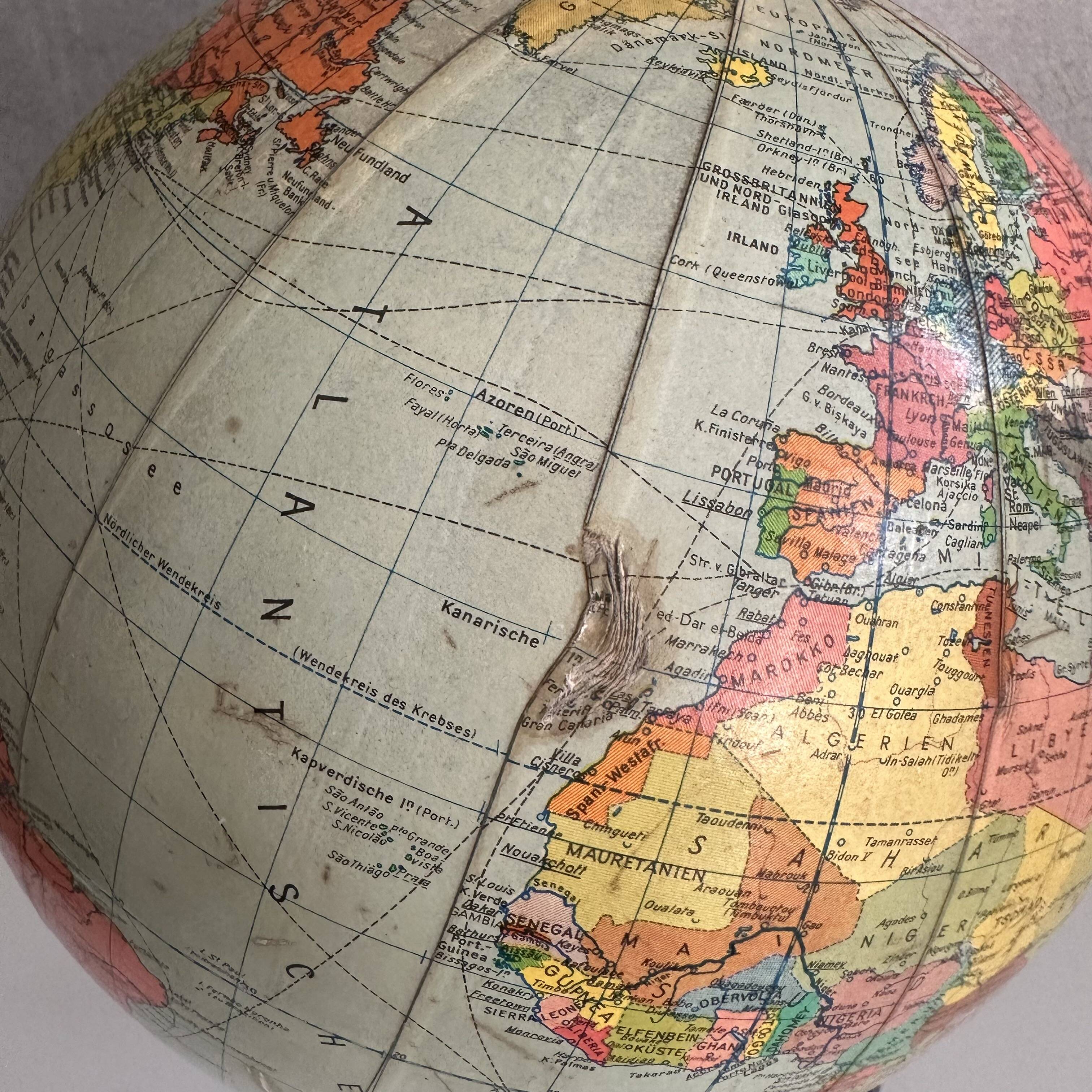 Mid-century globe by Paul Räths, political globe with bakelite base