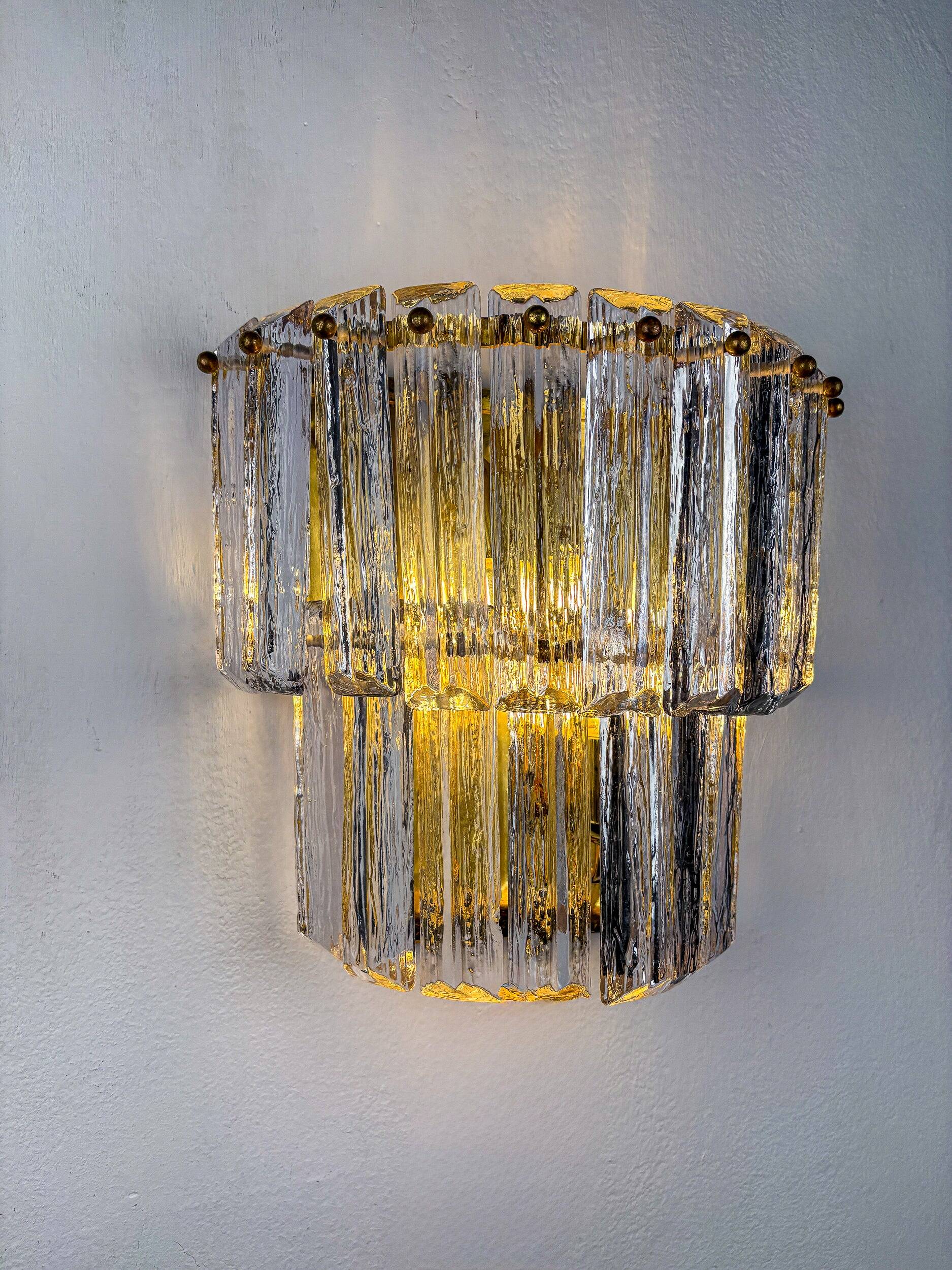 Two-tier frosted Murano glass wall sconce, Italy, 1970s
