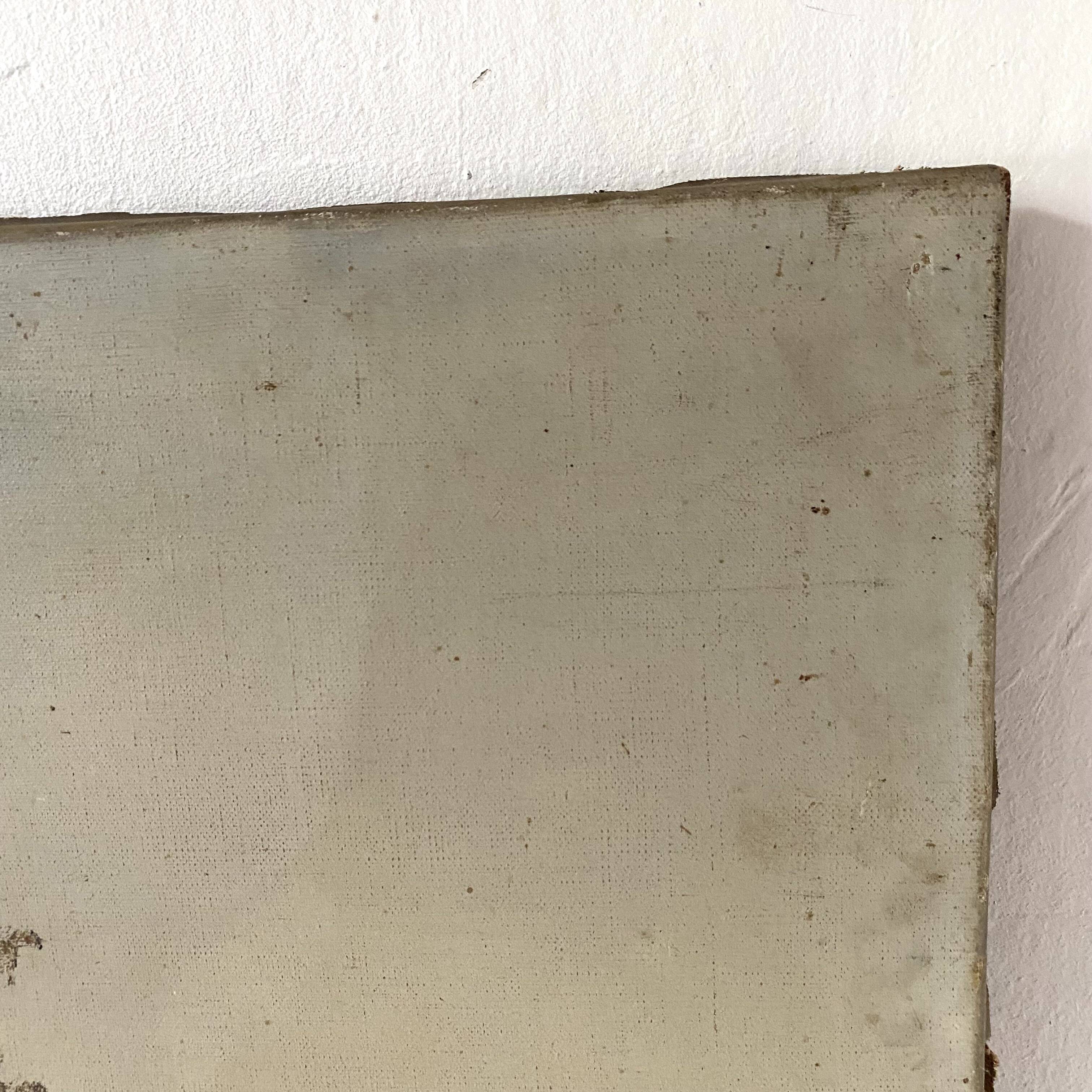 Old canvas painting at the water's edge, boat