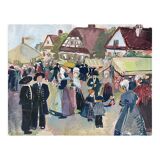 Painting "Fête alsacienne" original gouache 1928 coll. J.F. Devalliere