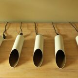 Set of 5 large cylindrical white and gold cinema pendants 1970s