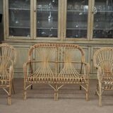 Bench rattan lounge - 2 chairs 1960
