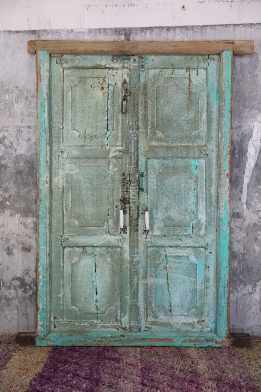 Indian door with frame, hand-painted floral motifs