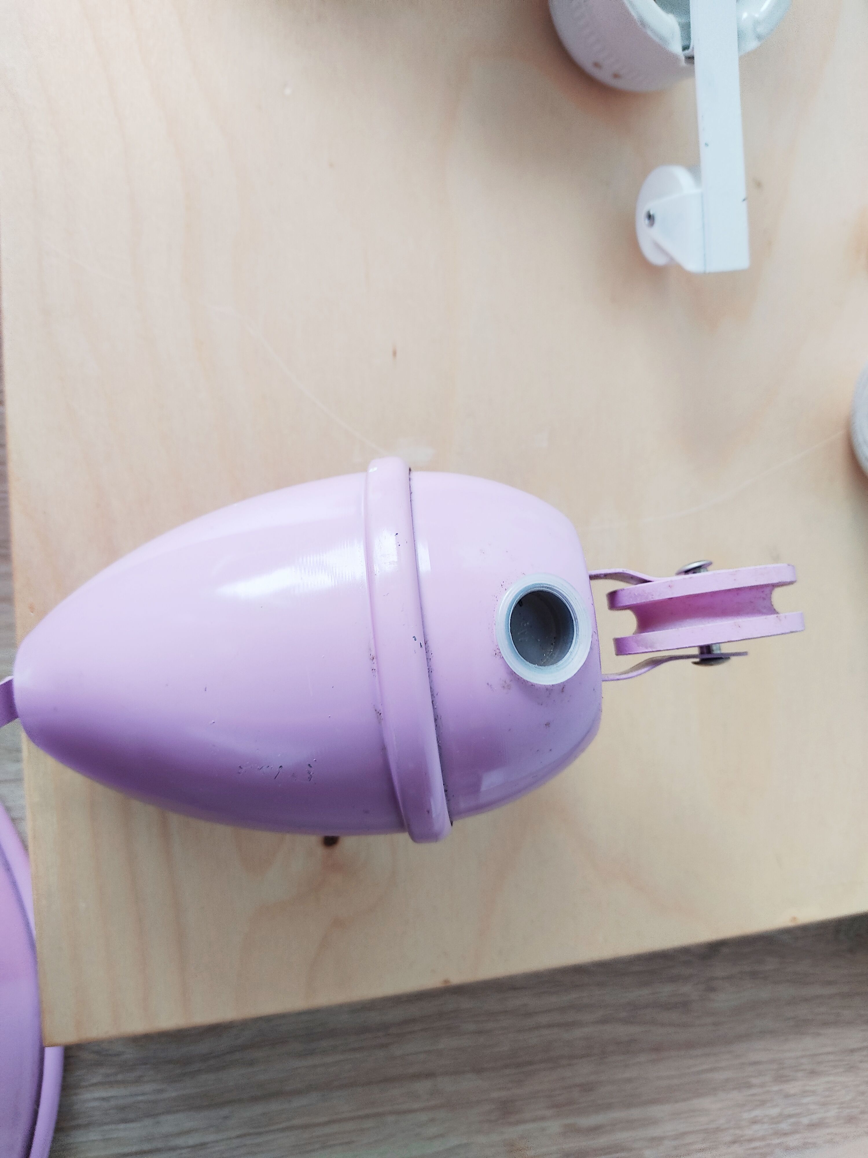 Set of 3 Purple enamelled lampshades and balance system