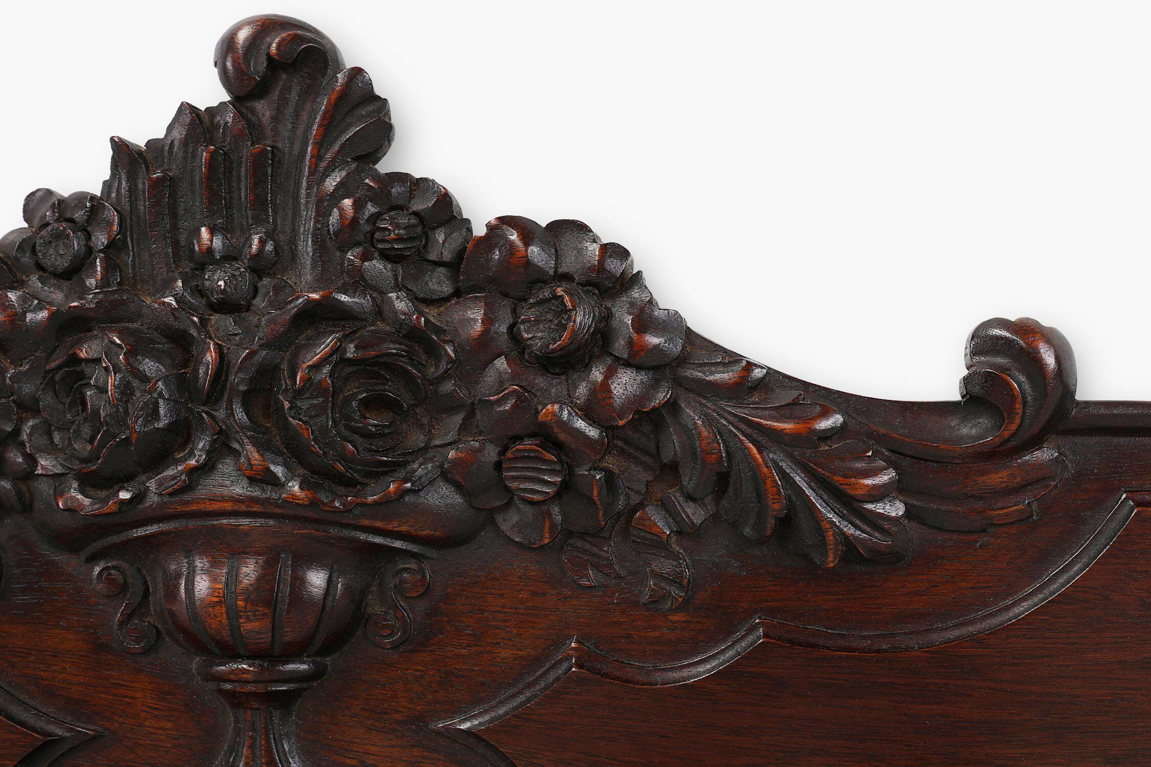Antique Sculpted Oak Frieze or Wall Ornament, France, 1900s