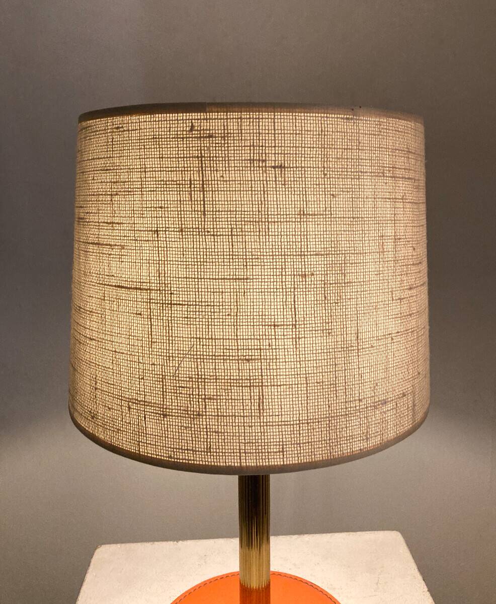 Mid-century modern leather and brass table lamp