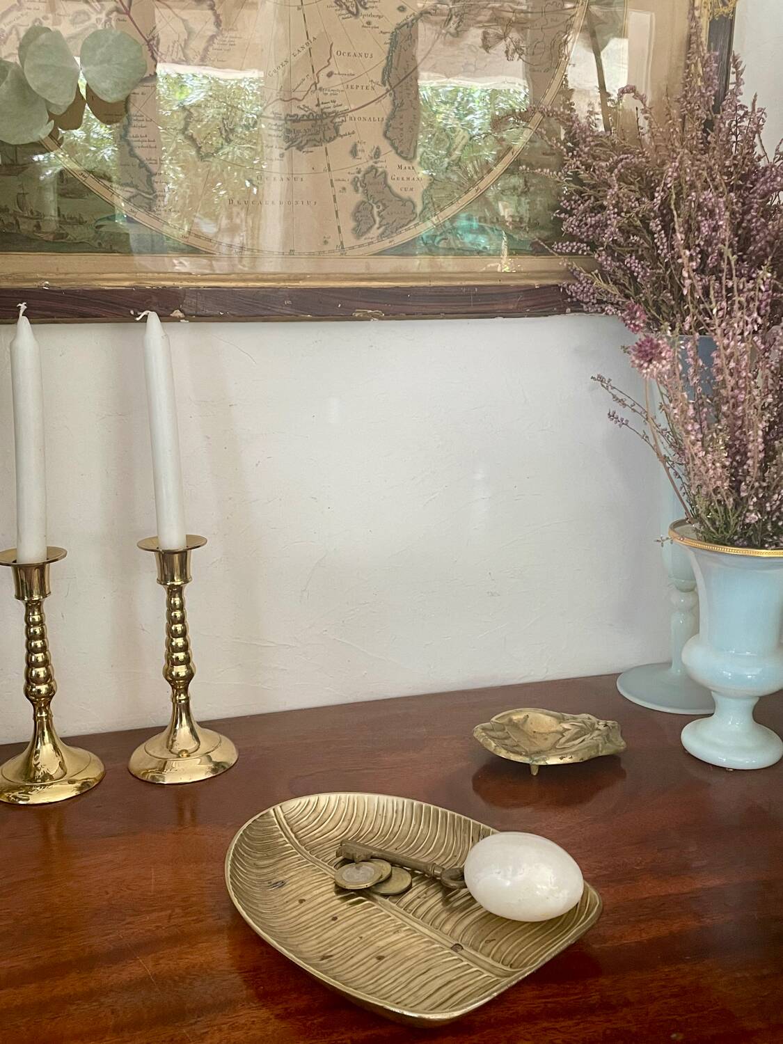 Vintage solid brass leaf pocket 20cm