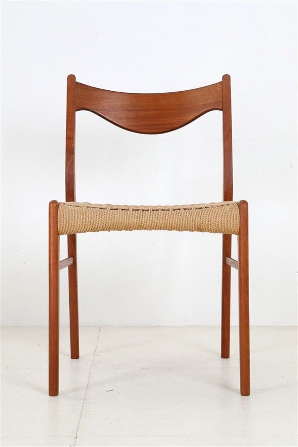 Ensemble de 6 chaises Glyngøre / Arne Wahl Iversen “GS 60” / teck / corde à papier / années 1960 / années 1970