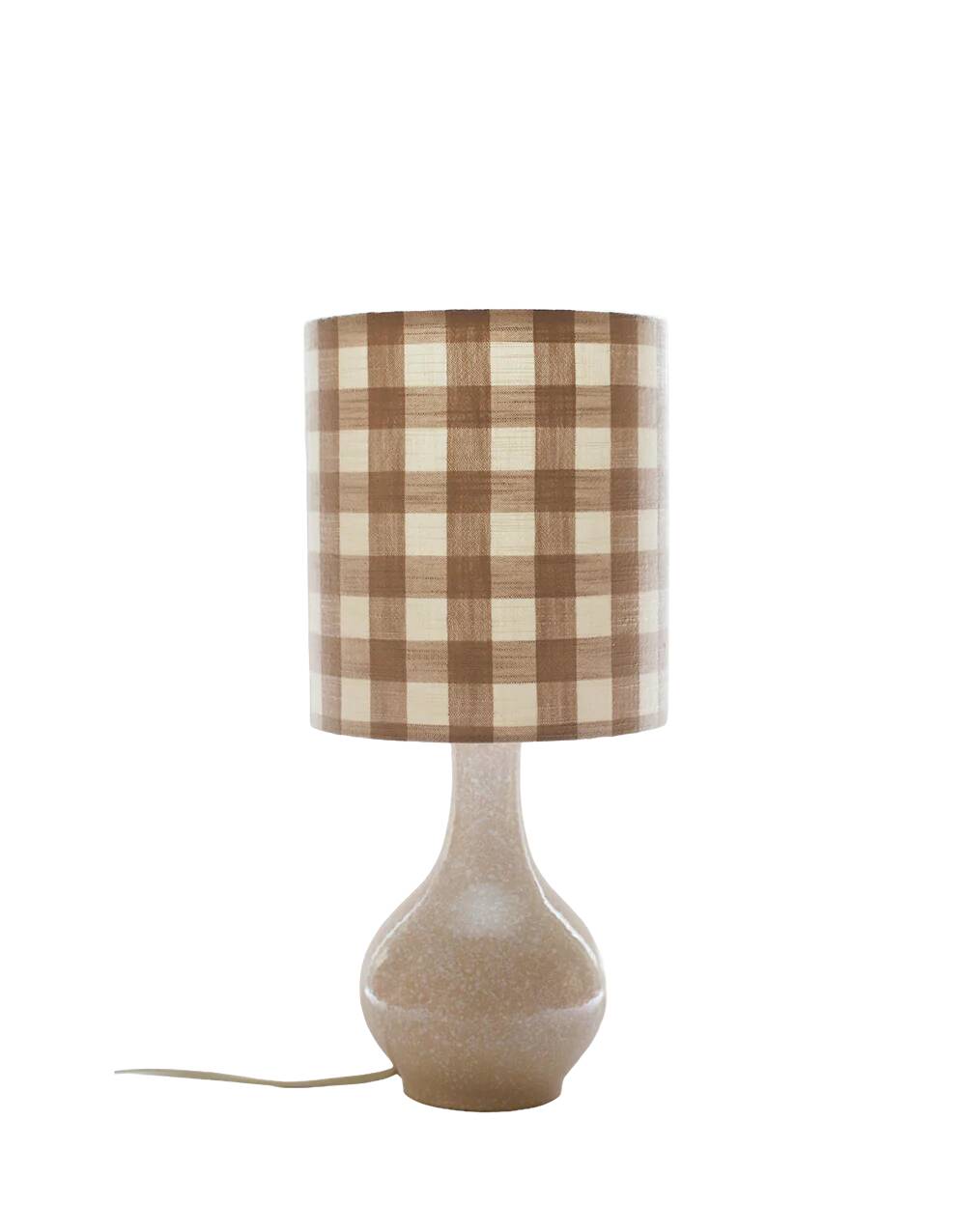 Vintage table lamp, 1950s ceramic base and beige gingham shade.