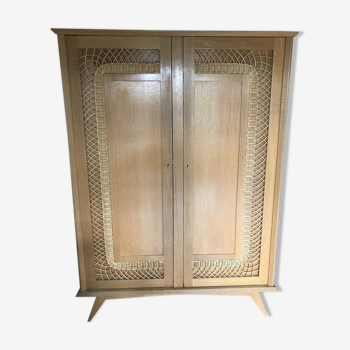 Armoire rotin et bois vintage