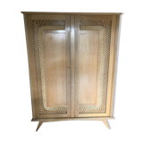 Vintage wood and rattan wardrobe