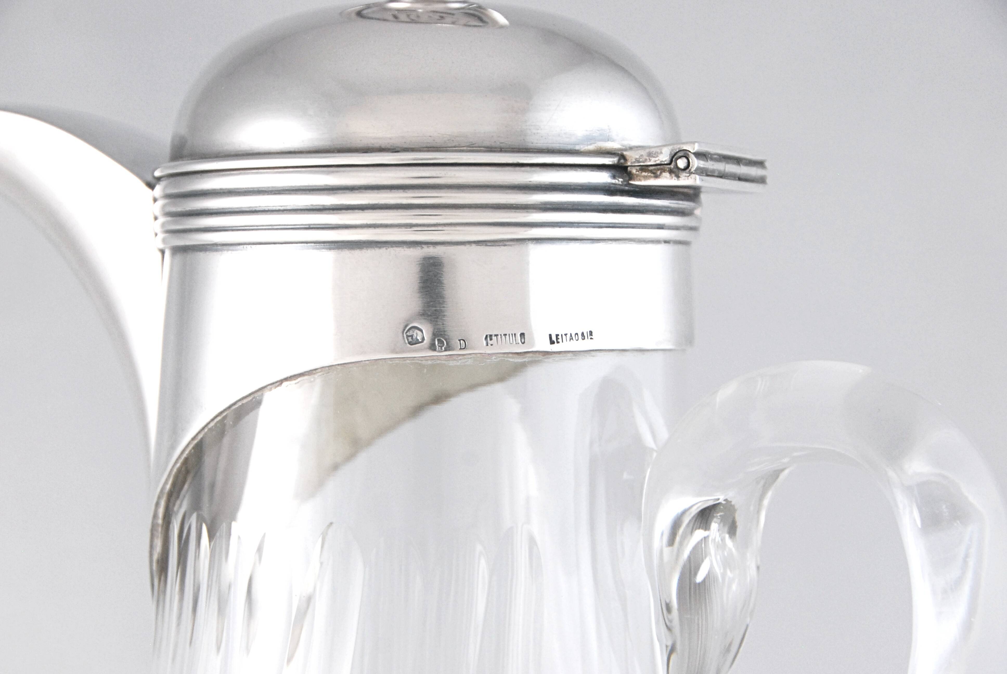 Leitão & irmão - carafe in solid silver and crystal from the art deco period