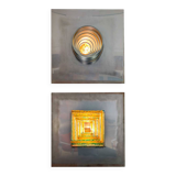 Pair of metal, resin and glass wall lights by Angelo Brotto, circa 1970