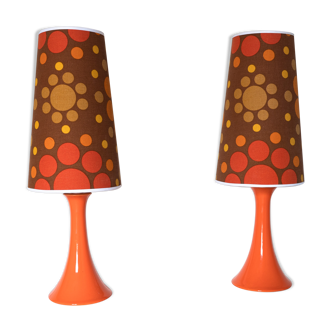 Pair of lamps with pop lampshade from the 70s