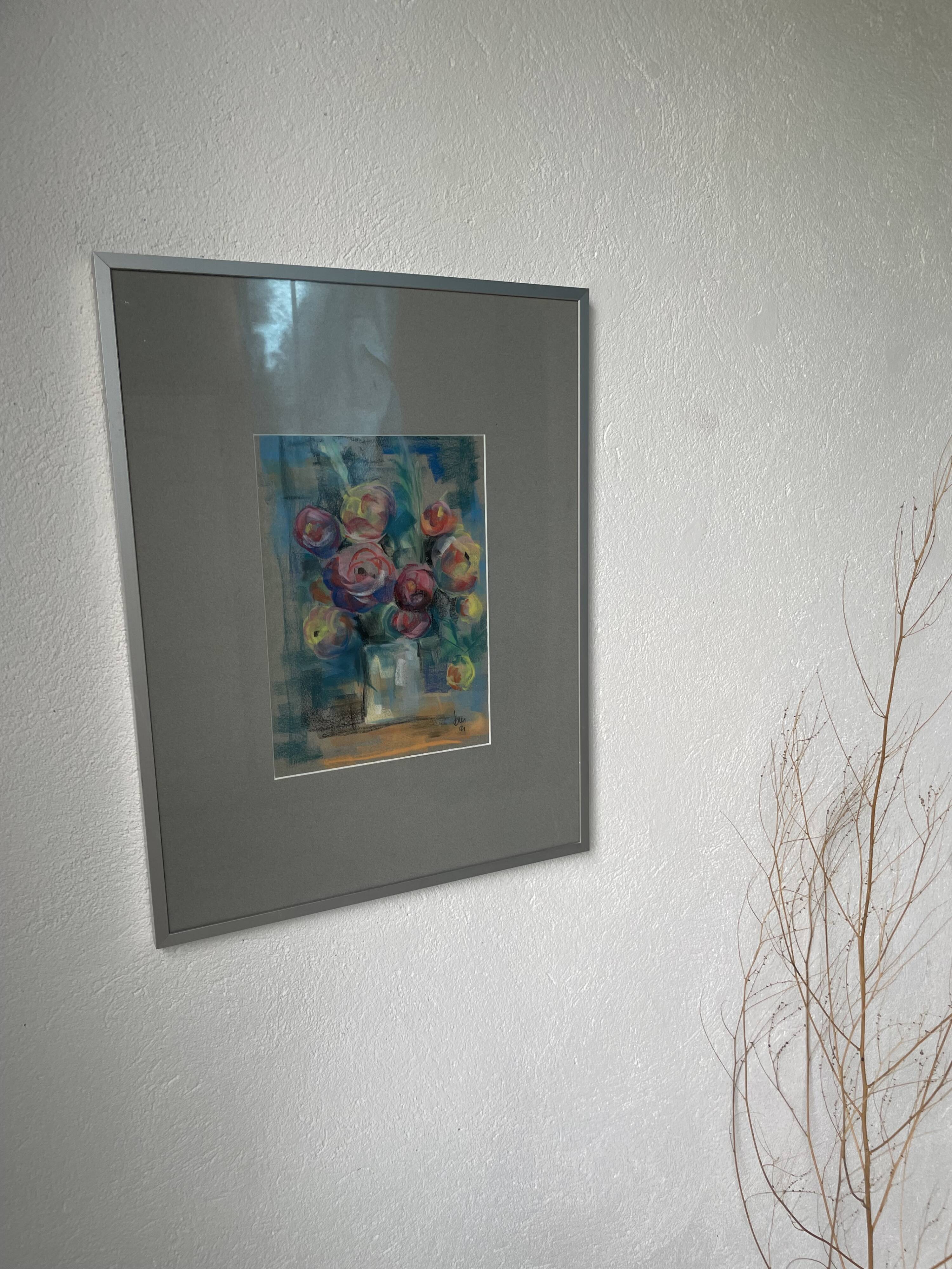 Oil chalk drawing flowers