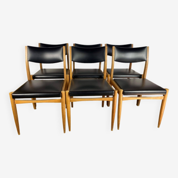 Set of 6 vintage Scandinavian teak and skai an50 chairs