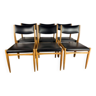 Set of 6 vintage Scandinavian teak and skai an50 chairs