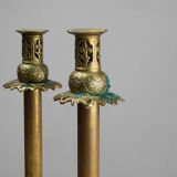 Pair of Antique French copper candlesticks in Baroque style, 1900s