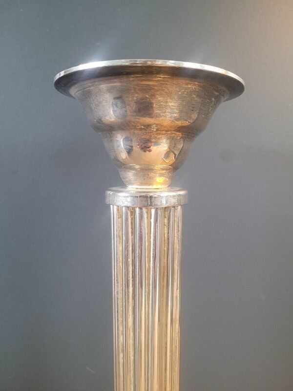 Grand bougeoir ancien 45cm en métal argenté