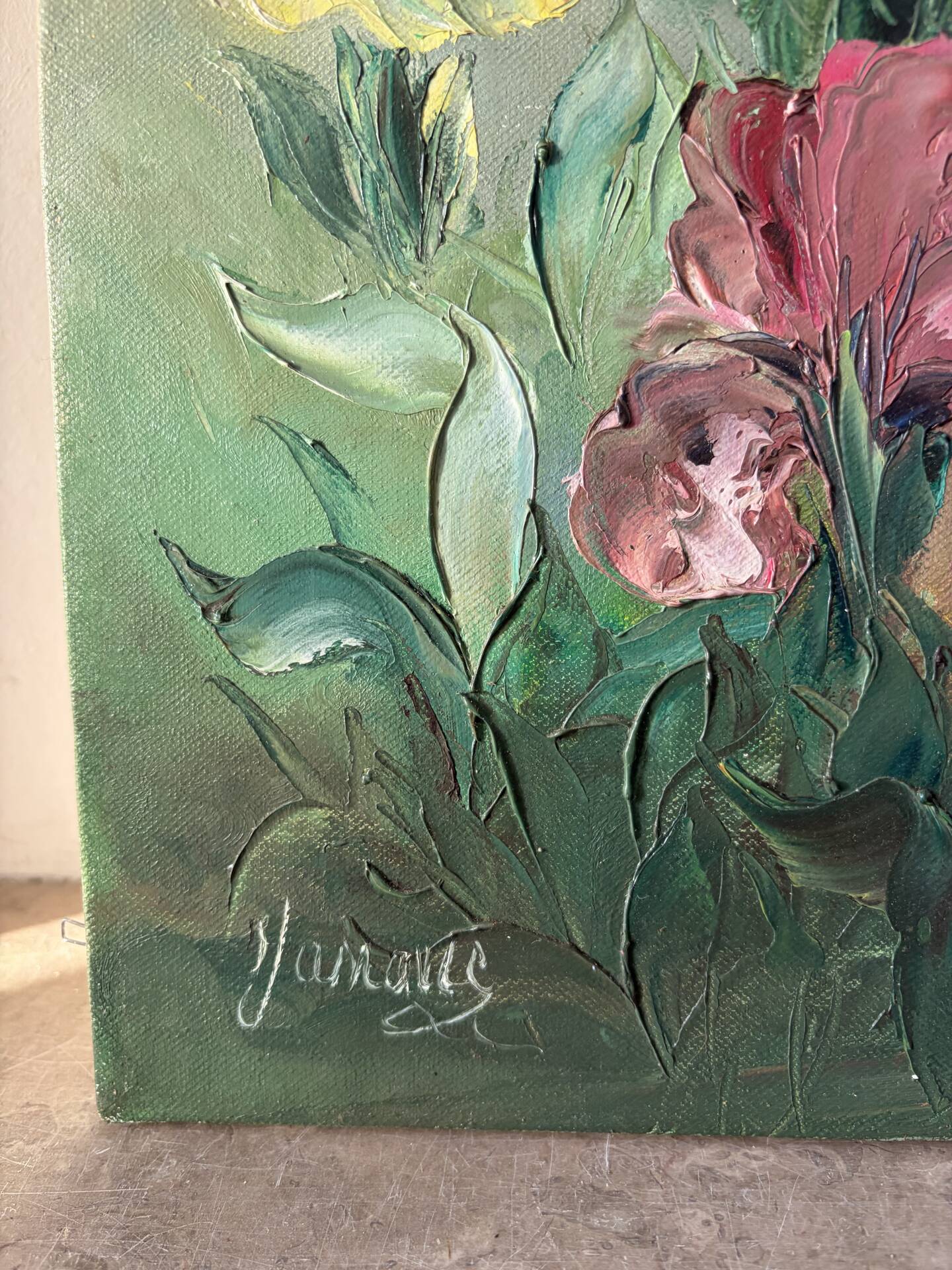 Les iris, huile au couteau signée