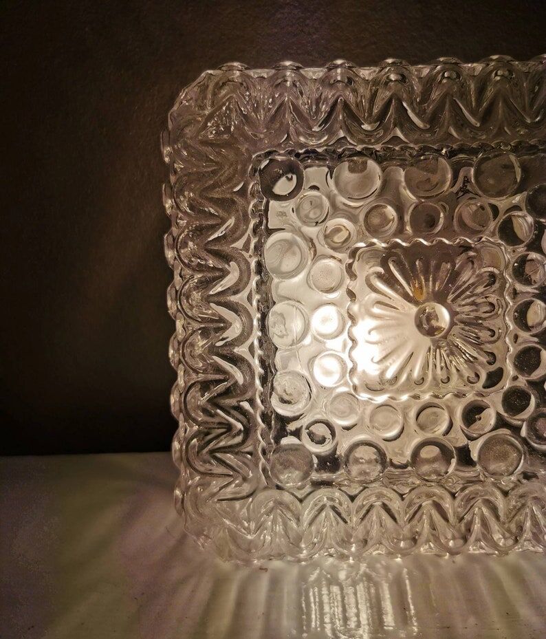 Vintage square glass ceiling lamp, 70s