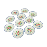 Set de 11 assiettes longchamp 1940 roses stylisées