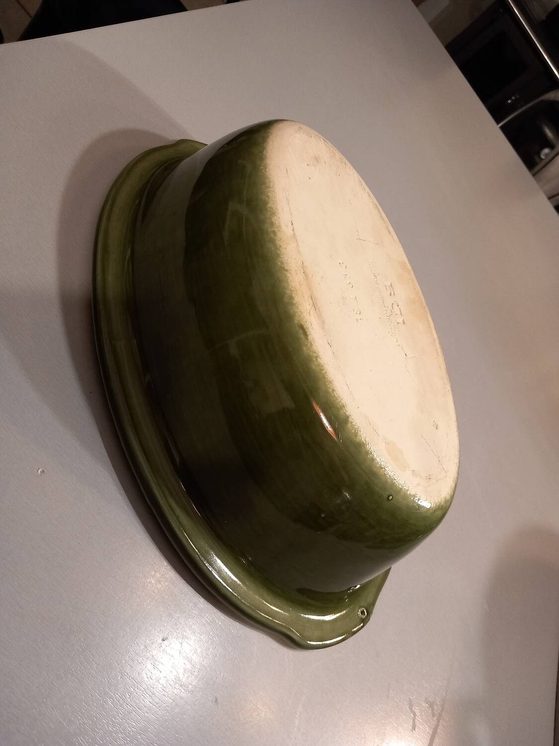 Breton dish in green and yellow ceramic