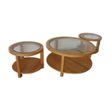 Round Tables with Glass Tops, Set of 3.