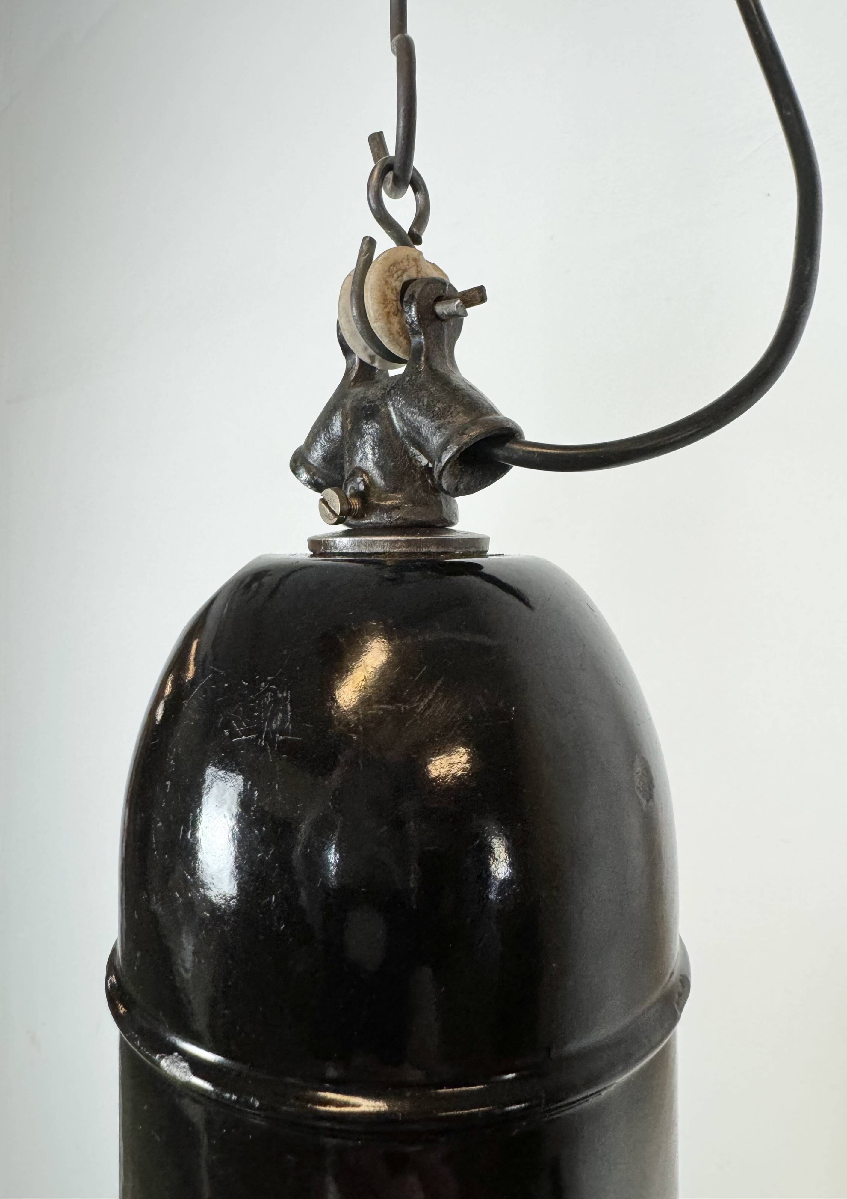 Industrial Black Enamel Factory Lamp with Cast Iron Top, 1930s
