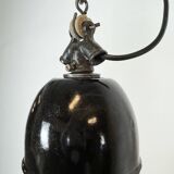 Industrial Black Enamel Factory Lamp with Cast Iron Top, 1930s