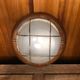 Old marine style ceiling light molded glass wood contour gold metal reinforcement #a624