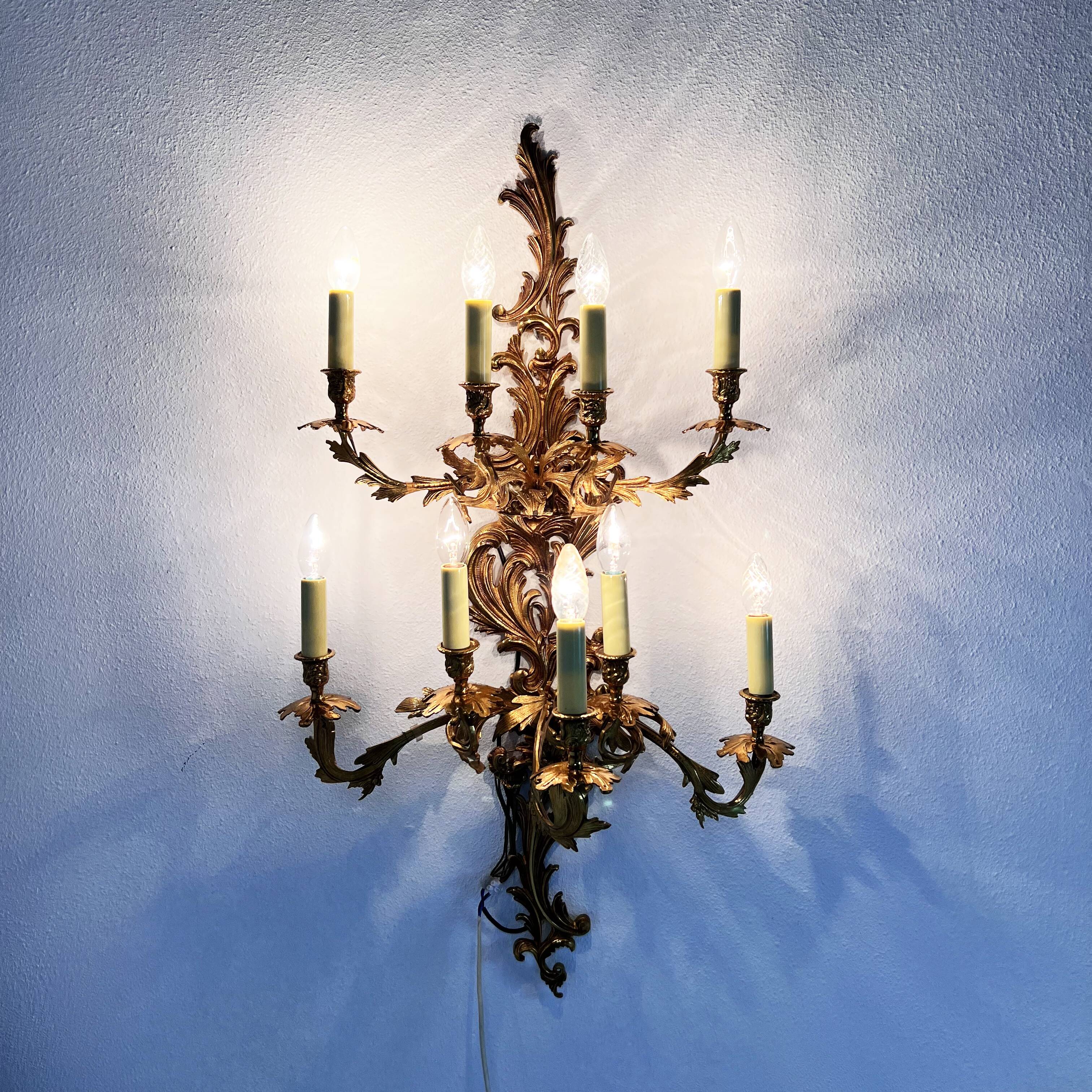 Louis XIV style brass wall lamp 9 arms