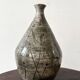 Japandi vase in glazed and incised ceramic, signed with a stamp.