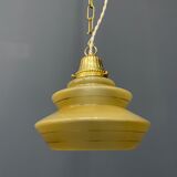 Vintage ocher glass hanging lamps with brass gallery
