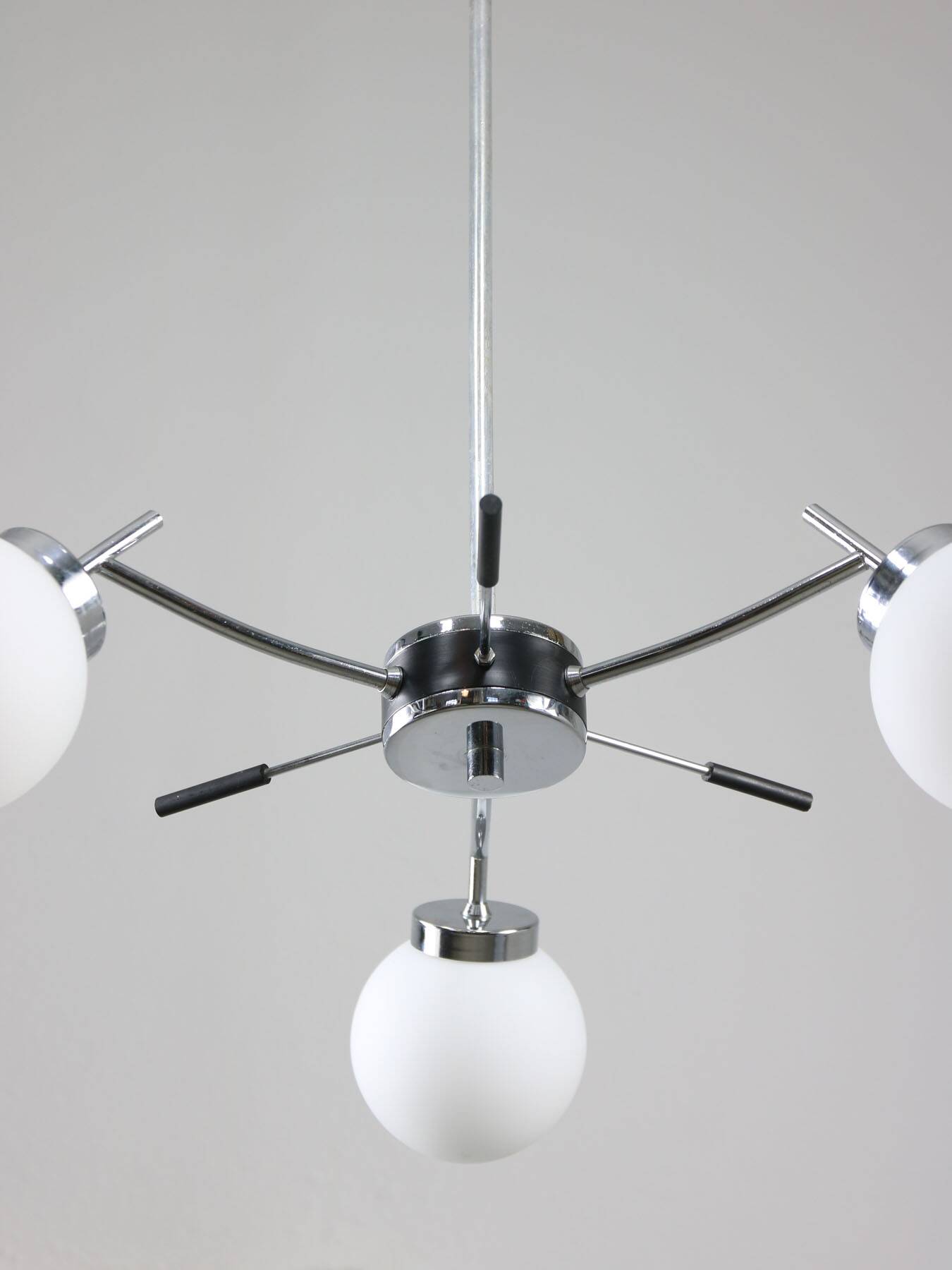 Mid-Century Italian Chrome and Opaline Chandelier