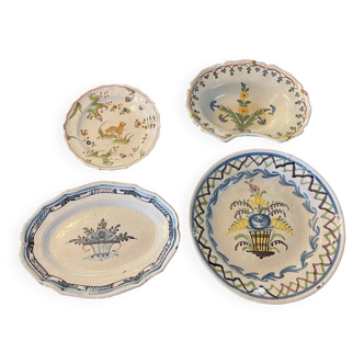 4 pieces of French earthenware shape of the 18th and 19th (B) Nevers, Saint Amand, Mousti