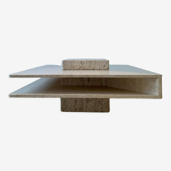 Square coffee table in travertine and glass