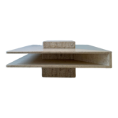 Square coffee table in travertine and glass