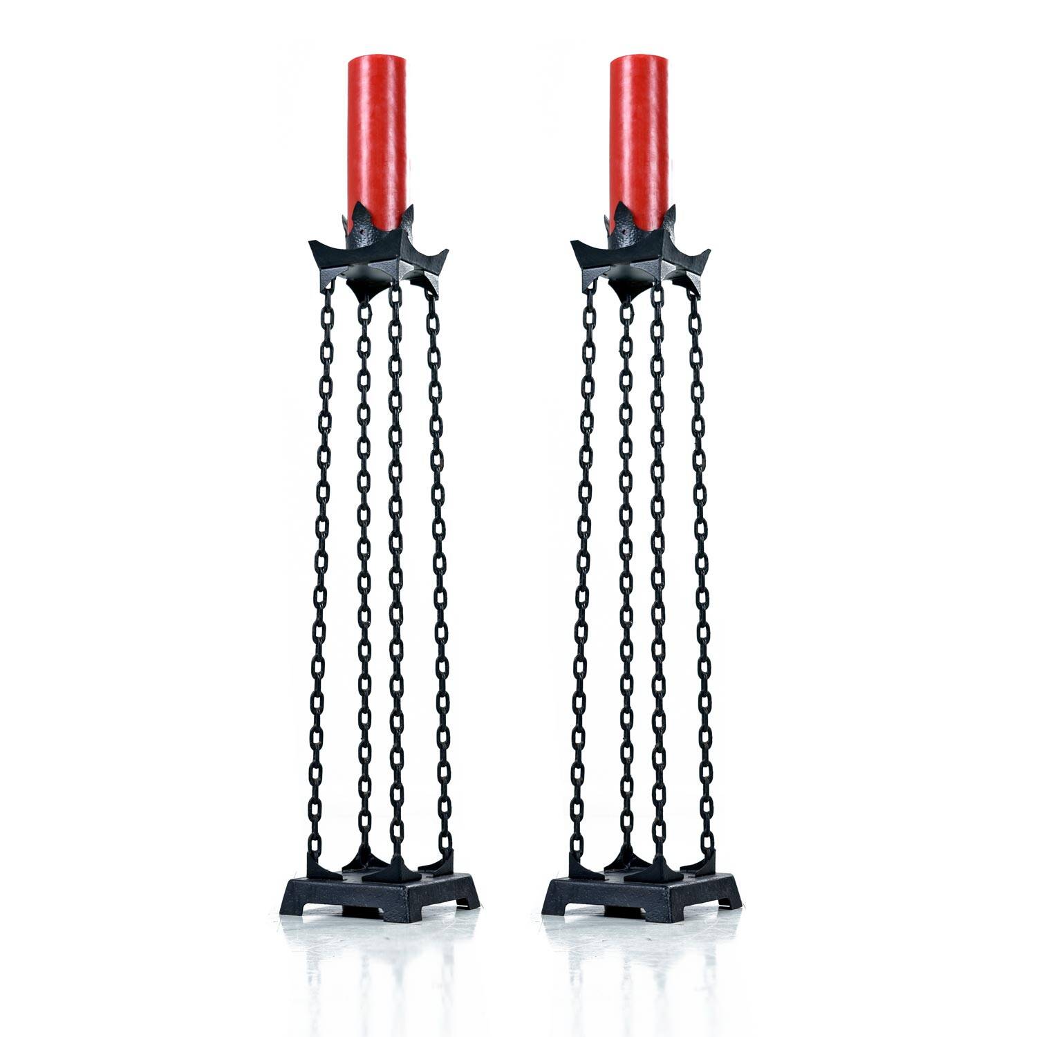 Pair of Gothic Iron Chain Link Free Standing Floor Candlesticks