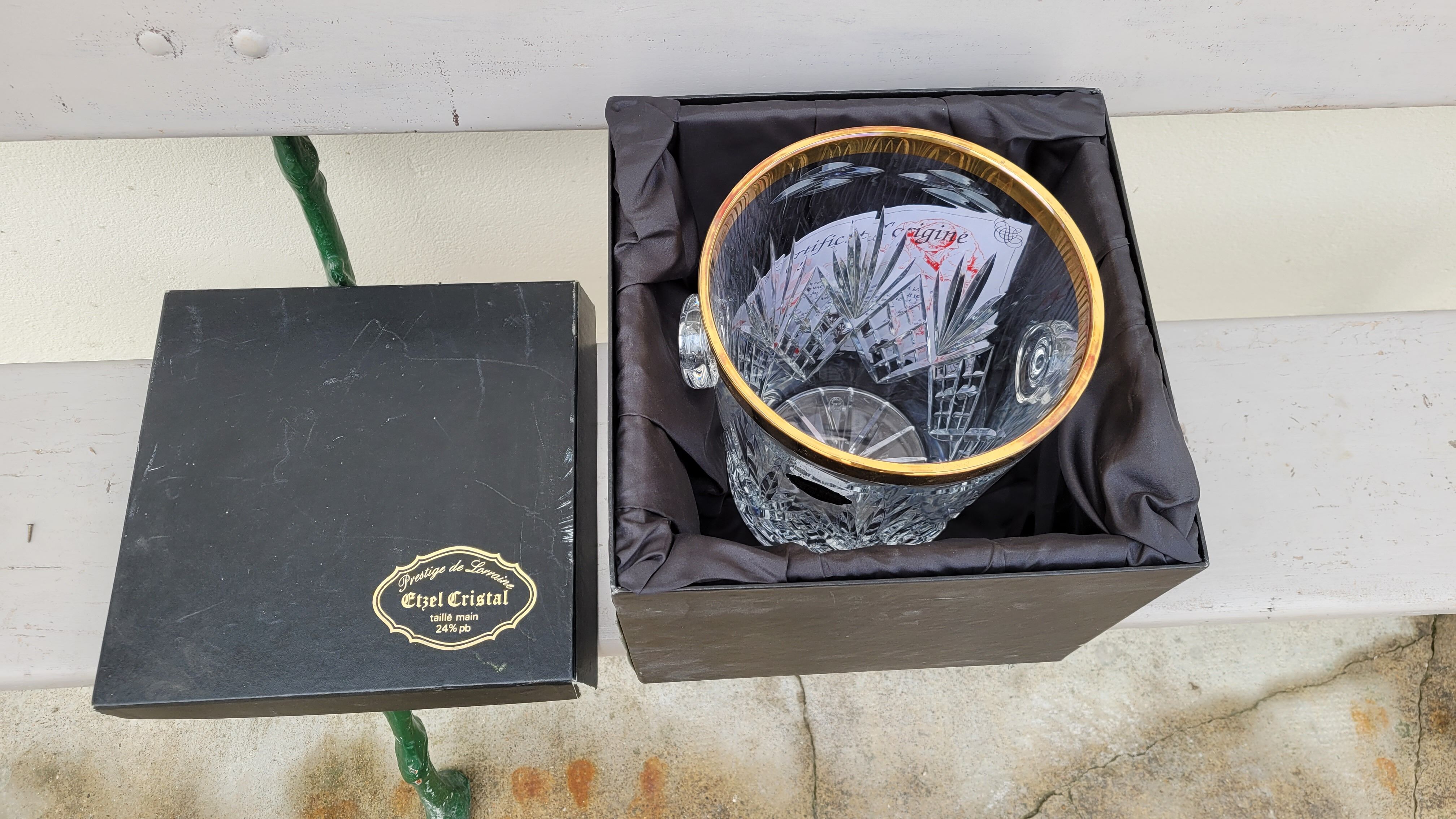 Champagne crystal bucket signed etzel Lorraine