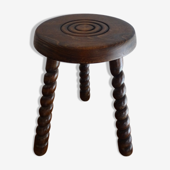 Tabouret tripode bois tourné vintage