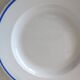 3 Pillivuyt white porcelain dinner plates with blue edging.