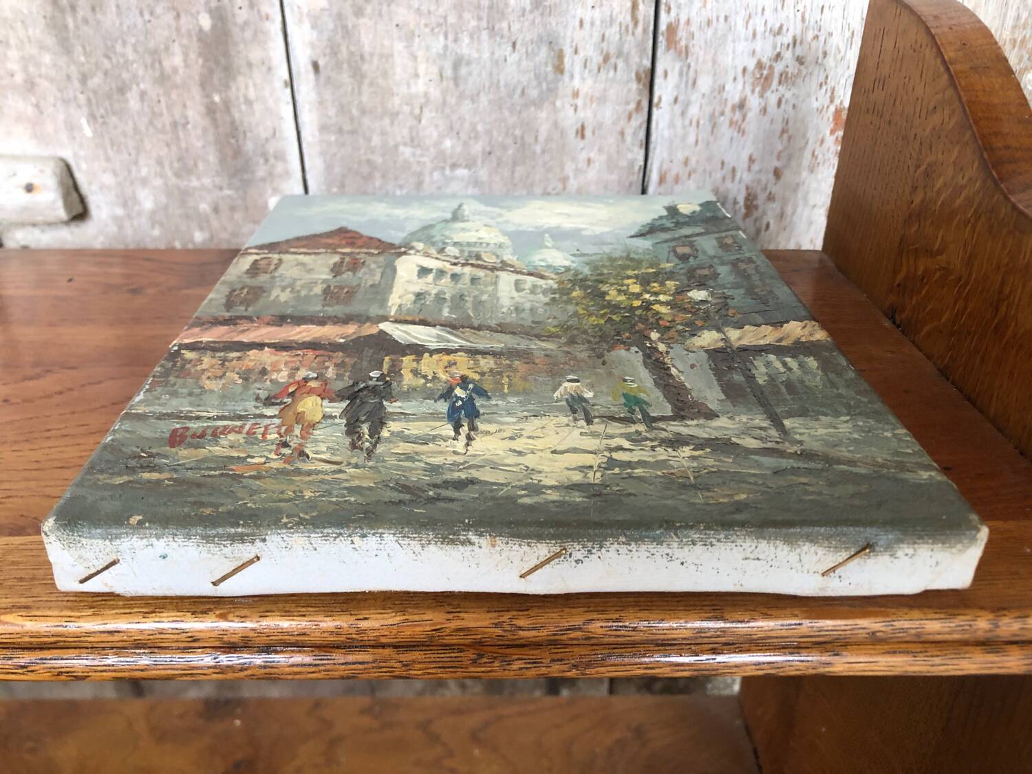 Old painting caroline burnett view of paris sacred heart oil on canvas