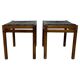 Mid-Century Modern Brown Leather and Wood Pair of Stools