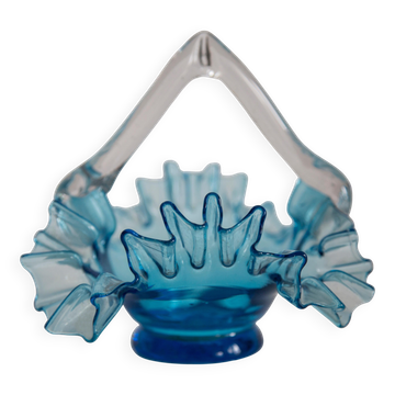 Panier vintage en verre décoratif bleu à volants, Drost, Europe, années 1960